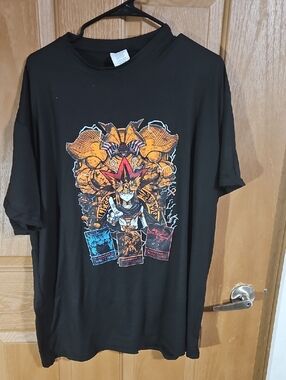 Black Graphic Short Sleeve Tee with Orange & Red Design